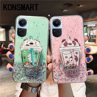 KONSMART เคส Reno10pro Reno10pro Reno10 OPPO + 2023ใหม่ดีไซน์รูปหมีการ์ตูนหมีน่ารัก RENO10PRO ตัวยึดแบบทรายไหล + เคสนิ่มฝาครอบโทรศัพท์กากเพชรส่องแสงเป็นประกายวิบวับใส Reno 10 5G