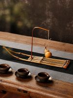 Natural gourd ornaments handmade bamboo raft lucky desktop decoration weaving Zen Chinese tea ceremony tray home porch