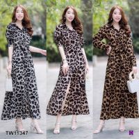 B11347 เดรสเชิ้ตยาวลายเสือ Long shirt dress with tiger print