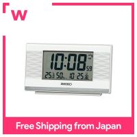 นาฬิกา Seiko นาฬิกาแขวนมุกสีขาวขนาดตัวเครื่อง: 7.8X13.5X3.8Cm นาฬิกาปลุก SQ791W ดิจิตอลคลื่นไฟฟ้า