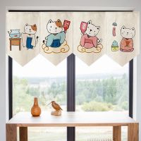 Japanese Short Door Curtain Kawaii Cat Pennant Kitchen Partition Half-curtain Sushi Shop Hanging Drapes Doorway Triangle Flag