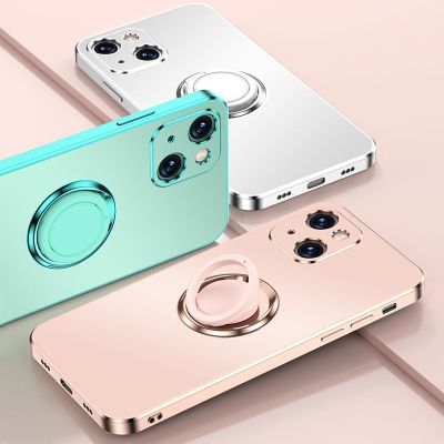 [สินค้าใหม่ในสต็อก] หรูหราชุบแม่เหล็กดึงดูดแหวนกรณีโทรศัพท์สำหรับ iPhone 14 13 12 11 Pro Max มินิ X XR 7 8บวก SE3นุ่มครอบคลุมกับผู้ถือ