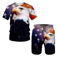 Camiseta y pantalones de playa para hombre, Bañador con estampado 3D de bandera de águila, moda de ocio, conjunto completo de ropa de manga corta, Verano