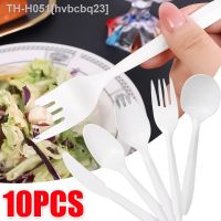 ♙﹍✉ 10Pcs Disposable Degradable Corn Starch Tableware Pizza Teaspoon Spoon Fork Knife Mini Cutlery Festival Party Accessories