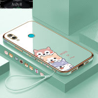 AnDyH Casing Case For Huawei Y7 2019 Case Fashion Cute Cartoon Dogs Luxury Chrome Plated Soft TPU Square Phone Case Full Cover Camera Protection Anti Gores Rubber Cases For Girls