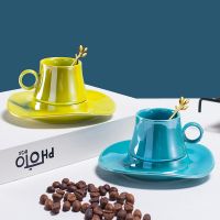 Bright lotus leaf ceramic coffee cup high-value mug home breakfast cup afternoon tea set cup and saucer set