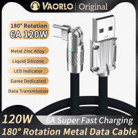 VAORLO 6A หมุน ° 180 120W สายชาร์จเร็วสายชาร์จ USB Type-C Lightning Micro-USB สายชาร์จซิลิโคนเหลวโลหะผสมสังกะสี1.2-1.8เมตรรองรับการส่งข้อมูลสามารถใส่ได้กับ iPhone เล่นเกมสำหรับ Xiaomi Redmi Huawei Infinix Oppo vivo