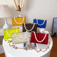 Transparent Mosaic Design Acrylic Box Ladies Party Clutch Fashion Women Purses and Handbags Pearl Handle Chain Shoulder Bag 2021