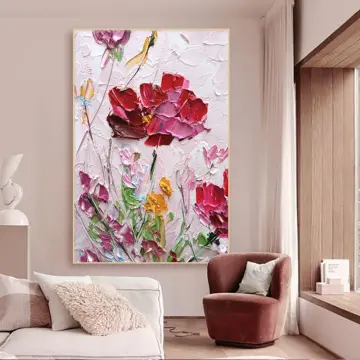 Large Colorful Flower Oil Painting 3D Flowers Art on Canvas Heavy Textured  Flower Art Palette Knife Painting Contemporary Art Decoration 