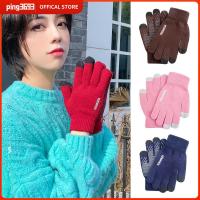 PING3693 อบอุ่นและอบอุ่น ถุงมือถักนิตติ้ง ความร้อนความร้อนสูง หนาขึ้น ถุงมือกันลื่น ฤดูหนาวในฤดูหนาว ผ้าแคชเมียร์ ถุงมือหน้าจอสัมผัส ชายหญิง