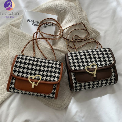 Leboston (กระเป๋า) ผู้หญิง Houndstooth Messenger กระเป๋าพร้อมสายโซ่ย้อนยุคแฟชั่นยอดนิยมกระเป๋าสี่เหลี่ยมเล็กไหล่กระเป๋าสะพายข้างกระเป๋าถือ