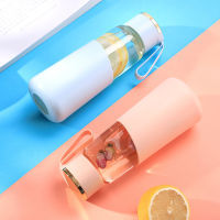 400ml Glass Water Bottle For Girls Portable Hot Water Cup With Silicone Handle Tea Juice Milk Anti-scalding Bottles Pink Gift