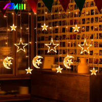 Star Moon Led Curtain String Light Outdoor Camping บรรยากาศโคมไฟสำหรับรอมฎอนตกแต่ง2023อิสลามมุสลิม Party Party Decor