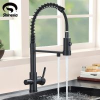 Caldwelllj Shinesia Gourmet Filtered Kitchen Faucet Black Pure Drinking Water Brass Tap Daul Spout Purifier