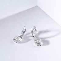 SWAN - Emerald Halo Huggie Earring ต่างหูเงินแท้ ต่างหูทรงห้อย ฝังเพชรคิวบิกเซอร์โคเนีย cubic zirconia