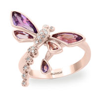 Milangirl Luxury Romantic Beautiful Lovely Dragonfly Insect Rose Gold Color Female Ring for Women Party Jewelry