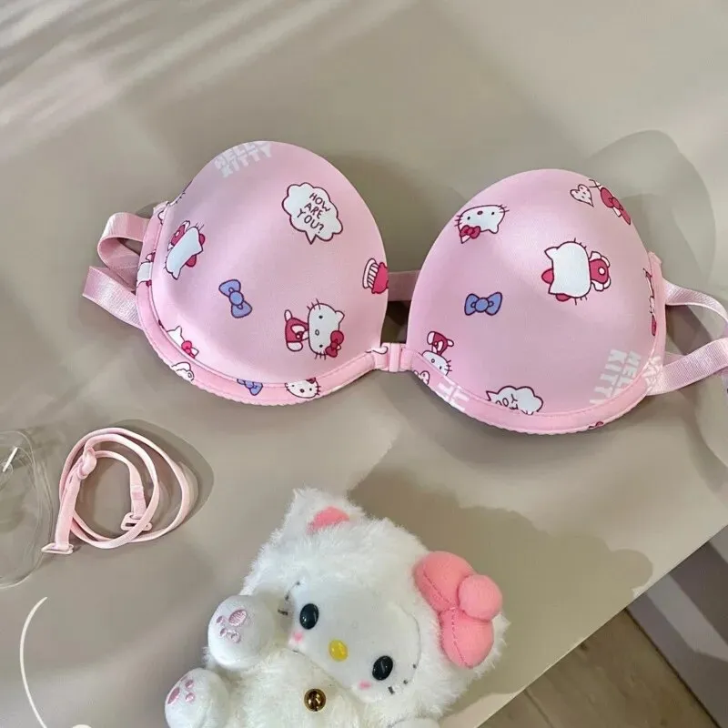 Corneliali Sanrio Hello Kitty Bra Women Front Buckle Strapless Non