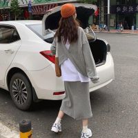 COD IOED95 extra large size fake two-pieces set sweater fashion suit female spring loose skirt sweater two-pieces set