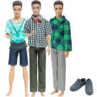 4 SetPack 3 Handmade Mens Doll Outfit Pants T-shirt Casual Daily Wear 1 Shoes Slippers Clothes for Barbie Doll Ken Accessories