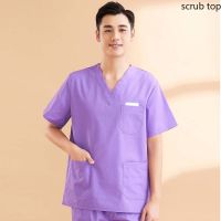 Clothes Men Scrub Shirt Short Sleeve Nursing Uniforms V Neck Workwear Doctor Costume Dentistry Plug Size Surgical Cotton