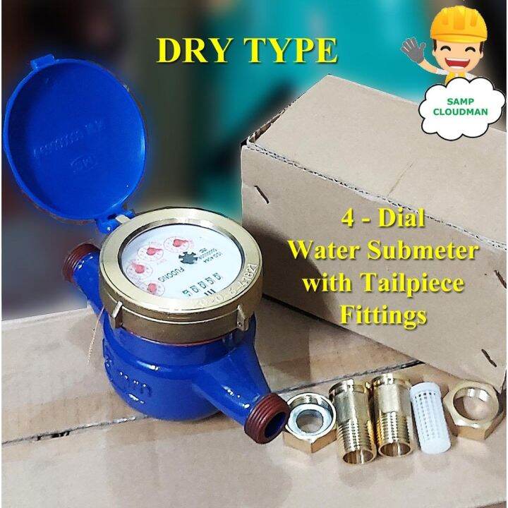 Dry Type Water Submeter 4Dial Fudong Brass Metal Body Sub Meter 4 Dial 1/2 with Fittings