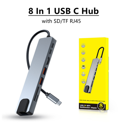 8 In 1 USB C Hub RJ45 SD/TF Card Reader ประเภท C 3.1 ถึง 4K HD อะแดปเตอร์ PD Fast Charge สำหรับ MacBook โน้ตบุ๊คคอมพิวเตอร์แล็ปท็อป-kdddd