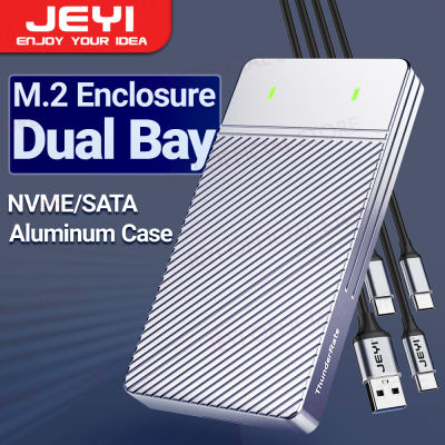 JEYI ช่องคู่ M.2 SATA SSD Enclosure NVMe USB 3.2 Gen 2เคสอลูมิเนียม10Gbps สำหรับ M.2 PCIe 2280/60/42/30 SSD รองรับการตัดแต่ง UASP