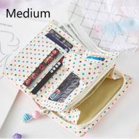 90LZI Women Short Wallet Cardholder Cute Polka Dot Medium Long Ladies 2Folds Zipper Coin Pouch Purse