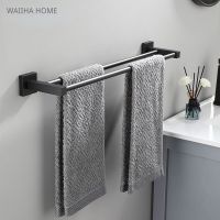 Towel Bars Hanger Black Aluminum Bath Rod Wall Hanging 40-60cm 1-2 Poles Rack Shower Clothes Holder Storage Bathroom Accessories