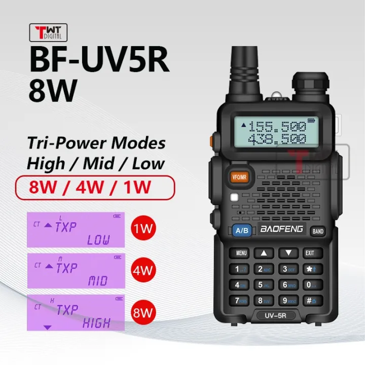 Baofeng Uv 5r Walkie Talkie 8w Tripower Dual Band Two Way Radio 10km