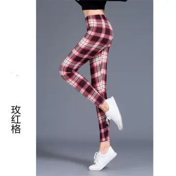 Stylish Checkered Plaid Women's High Waist Elastic Leggings with Pants 