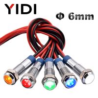 5/10pcs 6mm LED Metal Indicator Signal Lamp 6V 12V 24V 220V DC AC Flat Head Wire Leading Pilot Light Red Green Blue Amber White Bulbs  LEDs HIDs