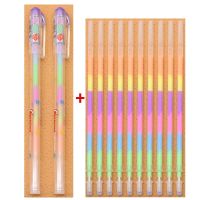 10 Refills 2 Pen Sets 6 Colors Rainbow Gel Pen School Office Supplies Graffiti Mark Stationery Children Learning Stationery