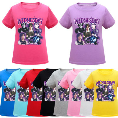 เสื้อยืดลายการ์ตูน Wednaddamss สำหรับเด็กหญิงเด็กชาย,เสื้อยืดแขนสั้นเด็กแฟชั่นลำลองนักเรียนเสื้อ2162 0000ฤดูร้อน