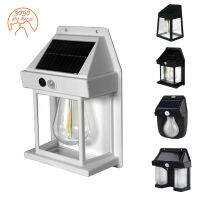 หลอดแอลอีดีกันน้ำกลางแจ้ง Lampu Solar Dinding ไส้หลอดทังสเตนการเหนี่ยวนำโคมไฟดอกไม้ลานบ้านมนุษย์ไฟติดรั้ว3โหมดสำหรับสวน