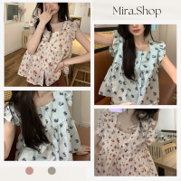 Mira_shop เสื้อแขนตุ๊กตา น่ารักสดใส พร้อมส่ง ลายดอกไม้ สาวคาเฟ่ต้องมี 955#