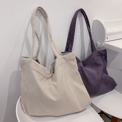 Corduroy Totes Bags for Women 2023 Shopper Girls Handbags Zipper Eco Environmental Thickened Large Capacity Winter Shoulder Bags