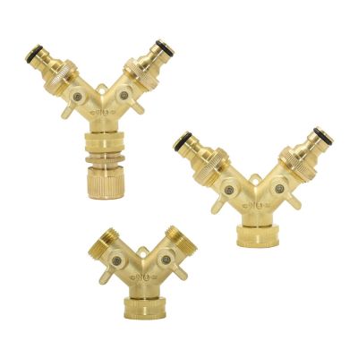 Brass Female 3/4 To 2-Way Tap 5/8 Nipple Water Splitter 3/4 Male Y Garden Tap Quick Connector Irrigation Valve 1Pcs