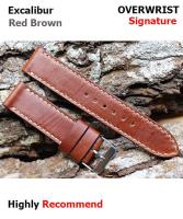 สายนาฬิกา สายนาฬิกาหนังวัวแท้ 22mm รุ่น OVERWRIST Italian Handmade Full Stitching Red Brown 22mm