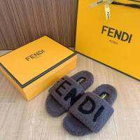 FENDI S New F Big Letter Splicing Wool Shoes Lamb Fluff Drag Home And Wear All-Match Warm Feet