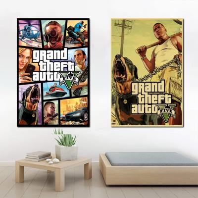 Grand Theft Auto V วิดีโอเกมผ้าใบ Art โปสเตอร์และ Wall Art ภาพพิมพ์สำหรับตกแต่งห้องนอนครอบครัวสมัยใหม่,โปสเตอร์คุณภาพสูง