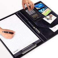 A4 PU Leather Business Padfolio Organizer เคส Vintage Binder Manager Document Pads Office File Folder With Calculator