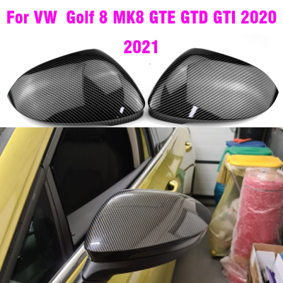 สำหรับ VW G Olf 8 MK8 2020 2021กระจกครอบคลุมหมวกกระจกมองหลังที่ครอบคลุมกรณีคาร์บอนดูสดใสสีดำครอบคลุม