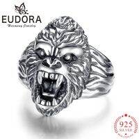 BNHMJUYHGT Eudora 925เงินสเตอร์ลิงแหวนแบบปรับขนาดได้คิงคองเนื้อวินเทจแหวนปรับขนาดได้ลิงกอริลลาพังก์ผู้ชายผู้หญิงเครื่องประดับบุคลิกภาพ