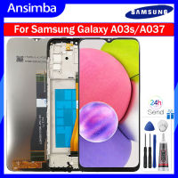 Ansimba จอขนาด6.5นิ้วของแท้สำหรับ Samsung Galaxy A03s SM-A037F M03S ชิ้นส่วนจอสัมผัสแอลซีดีของเครื่องแปลงดิจิทัลเปลี่ยนพร้อมกรอบกลางสำหรับ A03S Samsung Galaxy A037 M03S LCD