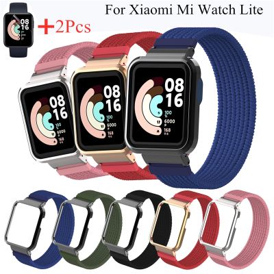 ☏☂﹊ Dla Xiaomi Mi Watch Lite pasek bransoletka Nylon elastyczny warkocz pasek na rękę Sport Band z metalową obudową Protector Film dla Redmi zegarek