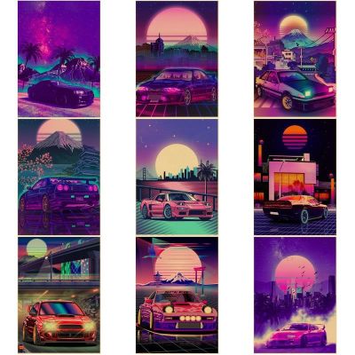 ◆✳▬ Retro JDM รถโปสเตอร์กระดาษคราฟท์พิมพ์ภาพ DIY Vintage Home ห้องนอนห้องนั่งเล่น Cafe Bar Art Wall Decor Aesthetic ภาพวาด