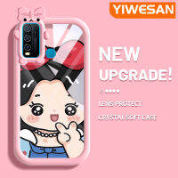 YIWESAN เคสสำหรับ VIVO Y30 Y30i Y50การ์ตูนน่ารักโบว์เด็กผู้หญิงสีสันสดใสเคสโทรศัพท์โปร่งใสใหม่ซิลิโคนนิ่มเคสป้องกันเลนส์กล้องถ่ายรูปลายมอนสเตอร์น้อยสุดสร้างสรรค์