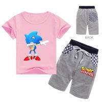 Sonic The Hedgehog 3-14Y แขนสั้นเสื้อยืดกางเกงขาสั้นชุดสำหรับชายหญิงเสื้อผ้าเด็กการ์ตูน Tshirt Fifth กางเกง2ชิ้น. ที่5014