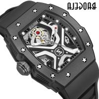 BAOGELA cross-border hot style barrel watches silicone luminous male fine steel hollow out surface locomotive wind movement male table --238811Hot selling mens watches▤┅